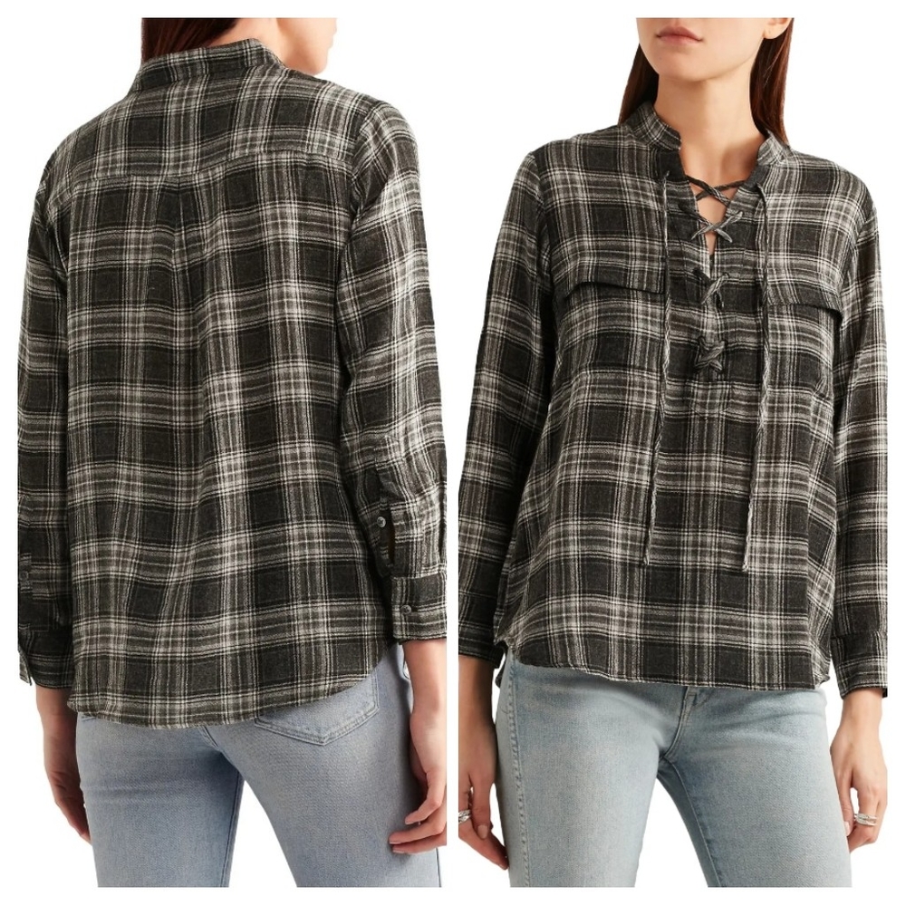 Madewell Terrace Wool-Blend Lace-Up Plaid Shirt XS